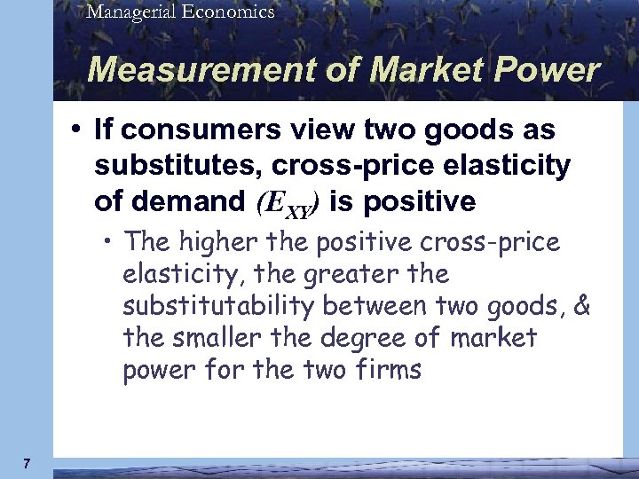 Managerial Economics Measurement of Market Power • If consumers view two goods as substitutes,