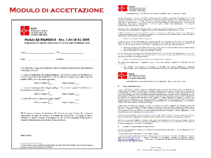 Modulo di accettazione 
