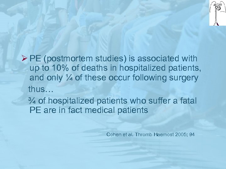 Ø PE (postmortem studies) is associated with up to 10% of deaths in hospitalized