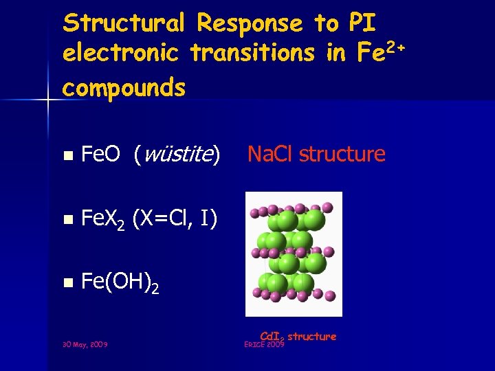 Structural Response to PI electronic transitions in Fe 2+ compounds n Fe. O (wüstite)