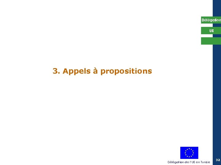 Délégation UE 3. Appels à propositions Délégation de l’UE en Tunisie 32 