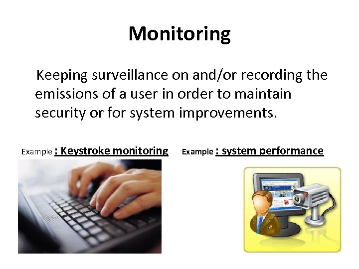 Monitoring Keeping surveillance on and/or recording the emissions of a user in order to