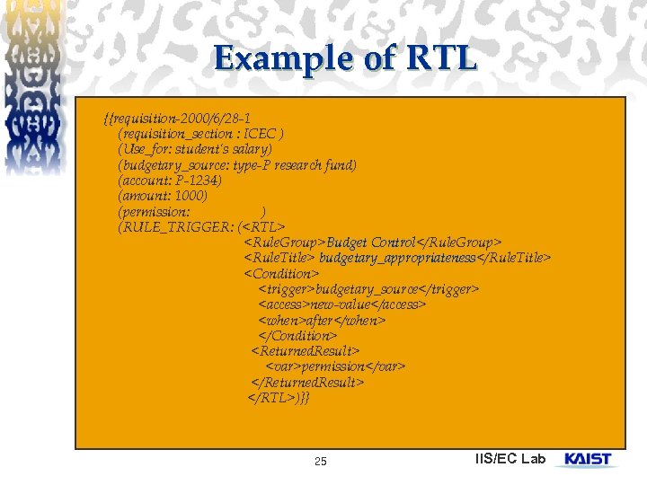 Example of RTL {{requisition-2000/6/28 -1 (requisition_section : ICEC ) (Use_for: student’s salary) (budgetary_source: type-P