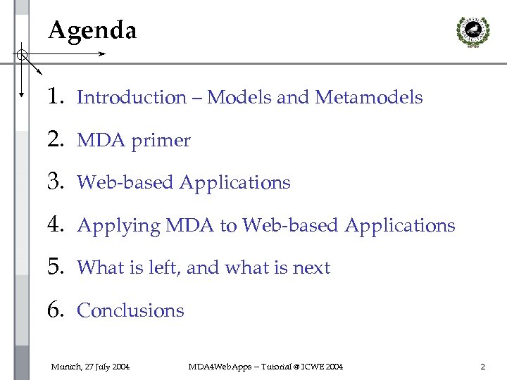 Agenda 1. Introduction – Models and Metamodels 2. MDA primer 3. Web-based Applications 4.