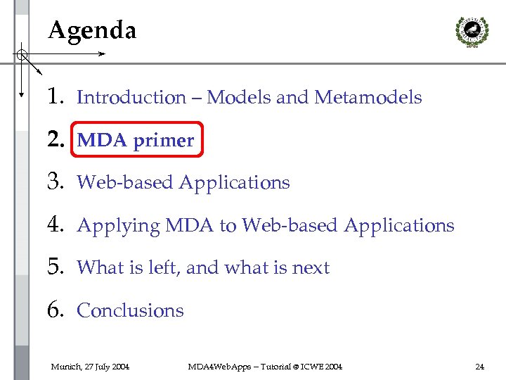 Agenda 1. Introduction – Models and Metamodels 2. MDA primer 3. Web-based Applications 4.