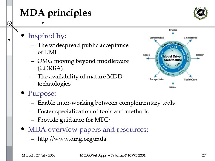 MDA principles • Inspired by: – The widespread public acceptance of UML – OMG