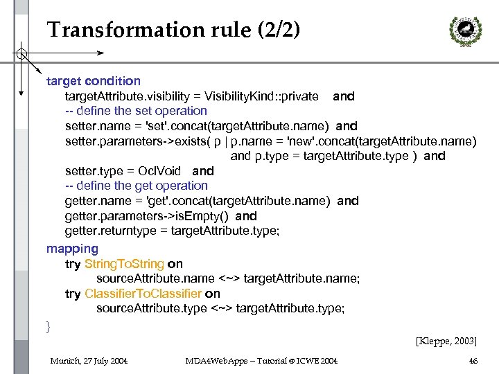 Transformation rule (2/2) target condition target. Attribute. visibility = Visibility. Kind: : private and