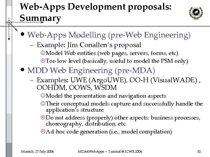 Web-Apps Development proposals: Summary • Web-Apps Modelling (pre-Web Engineering) – Example: Jim Conallen’s proposal