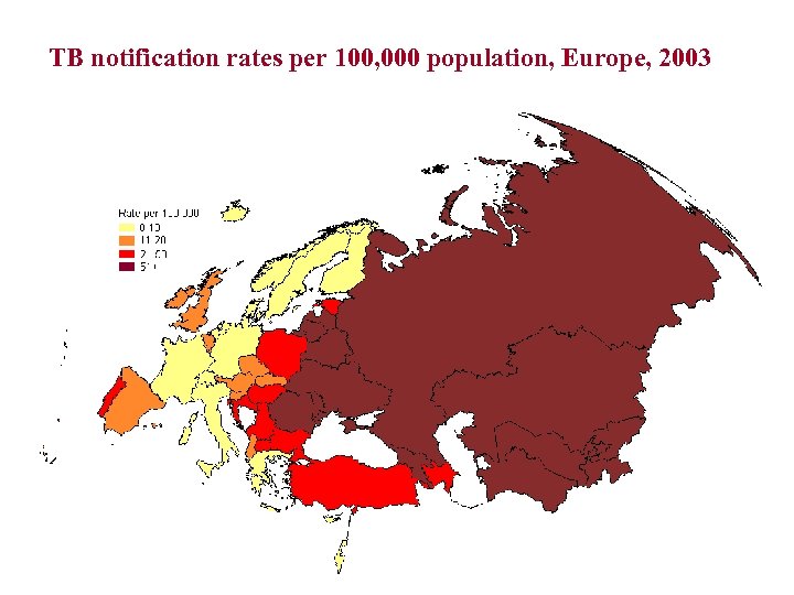 TB notification rates per 100, 000 population, Europe, 2003 