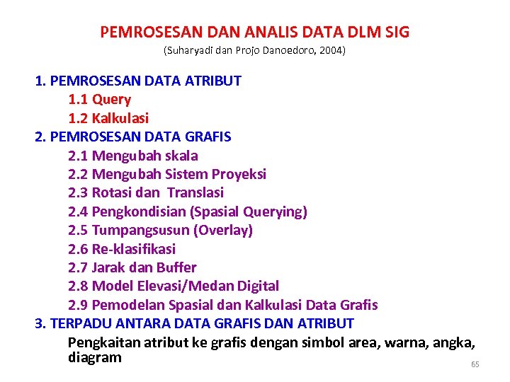 PEMROSESAN DAN ANALIS DATA DLM SIG (Suharyadi dan Projo Danoedoro, 2004) 1. PEMROSESAN DATA