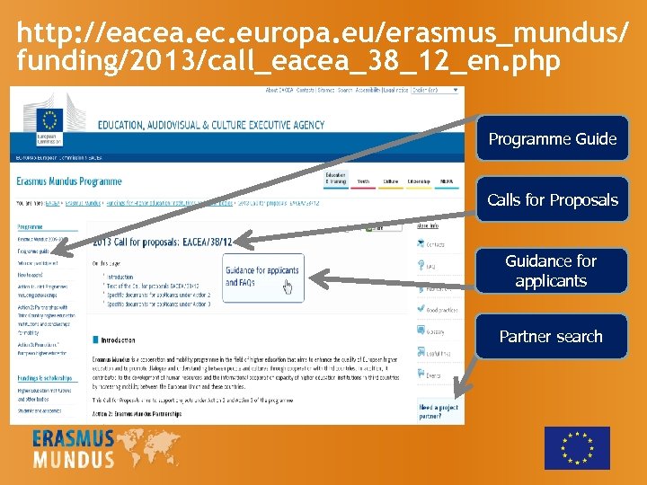 http: //eacea. ec. europa. eu/erasmus_mundus/ funding/2013/call_eacea_38_12_en. php Programme Guide Calls for Proposals Guidance for