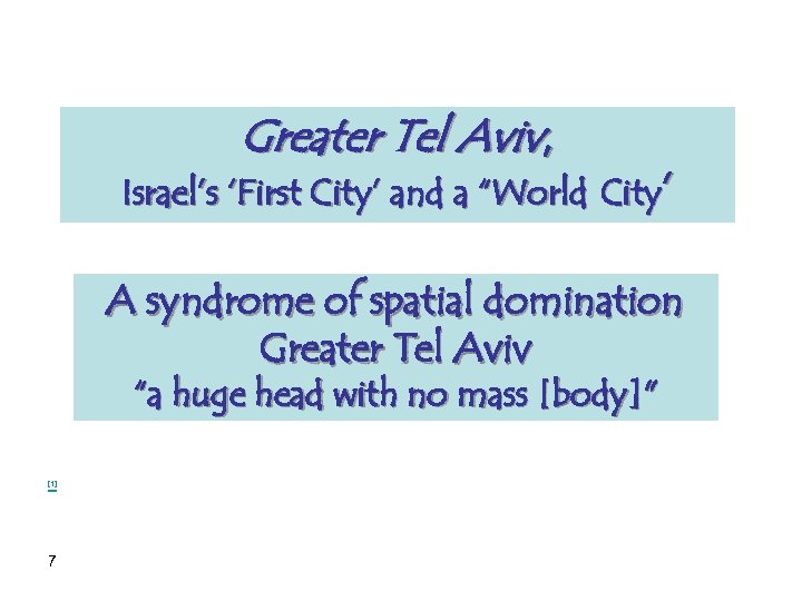 Greater Tel Aviv, Israel’s ‘First City’ and a “World City’ A syndrome of spatial