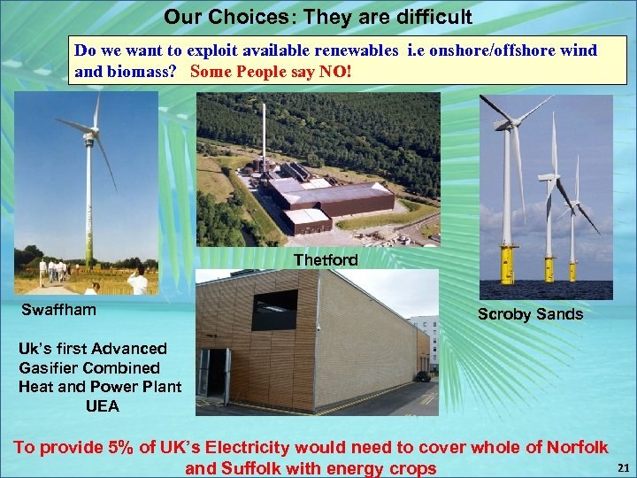 Our Choices: They are difficult Do we want to exploit available renewables i. e