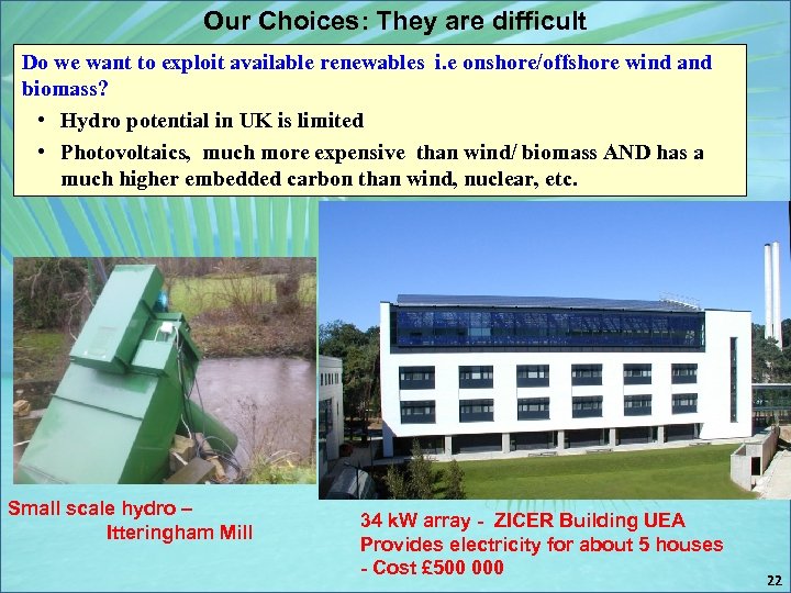 Our Choices: They are difficult Do we want to exploit available renewables i. e