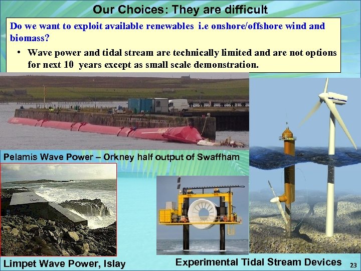 Our Choices: They are difficult Do we want to exploit available renewables i. e