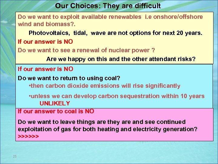 Our Choices: They are difficult Do we want to exploit available renewables i. e