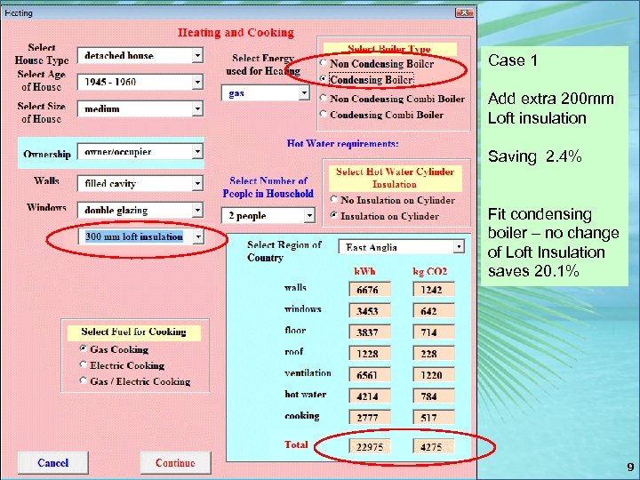 Case 1 Add extra 200 mm Loft insulation Saving 2. 4% Fit condensing boiler