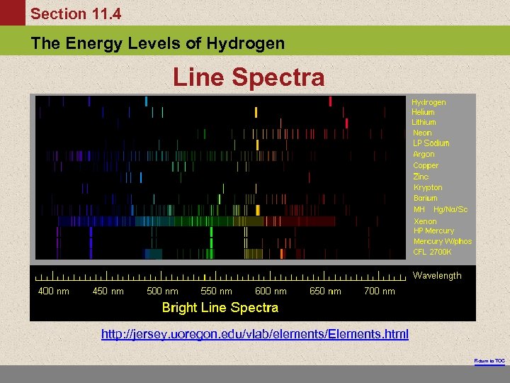 Section 11. 4 The Energy Levels of Hydrogen Line Spectra http: //jersey. uoregon. edu/vlab/elements/Elements.