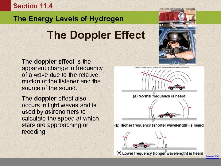 Section 11. 4 The Energy Levels of Hydrogen The Doppler Effect The doppler effect