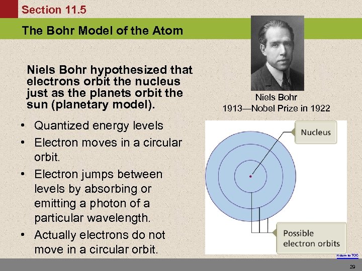 Section 11. 5 The Bohr Model of the Atom Niels Bohr hypothesized that electrons