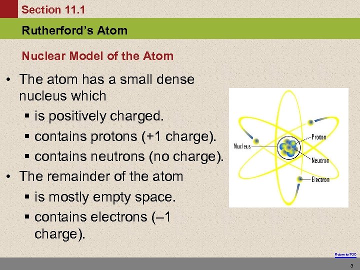 Section 11. 1 Rutherford’s Atom Nuclear Model of the Atom • The atom has