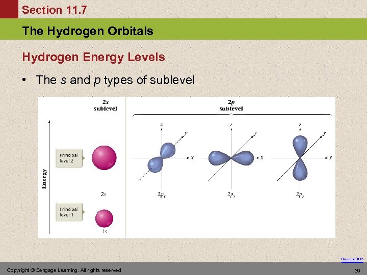 Section 11. 7 The Hydrogen Orbitals Hydrogen Energy Levels • The s and p