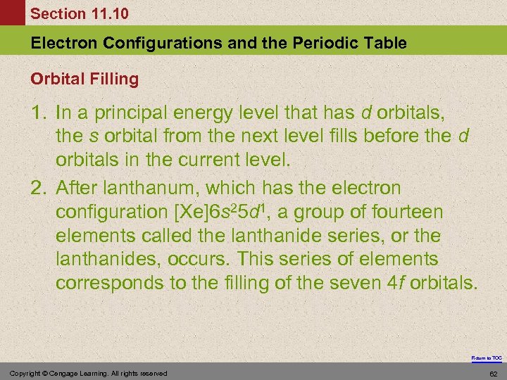 Section 11. 10 Electron Configurations and the Periodic Table Orbital Filling 1. In a