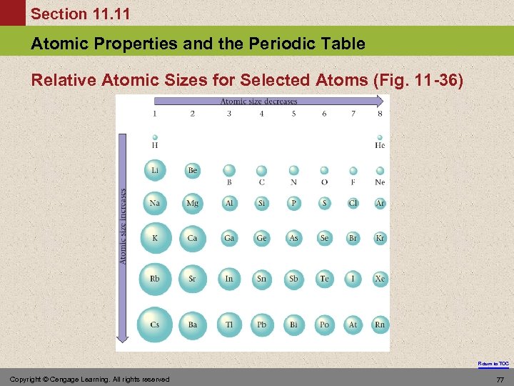 Section 11. 11 Atomic Properties and the Periodic Table Relative Atomic Sizes for Selected