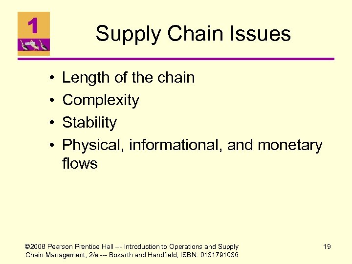 Supply Chain Issues • • Length of the chain Complexity Stability Physical, informational, and
