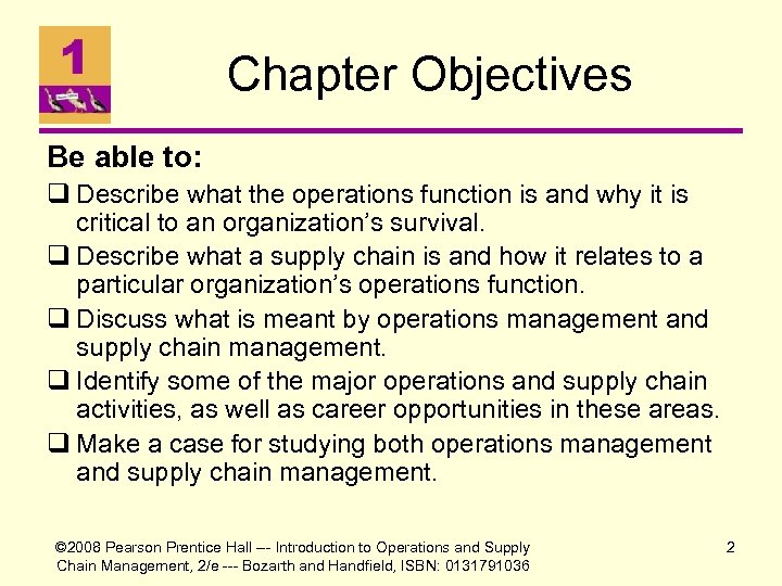 Chapter Objectives Be able to: q Describe what the operations function is and why