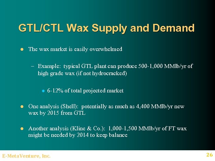 GTL/CTL Wax Supply and Demand l The wax market is easily overwhelmed – Example: