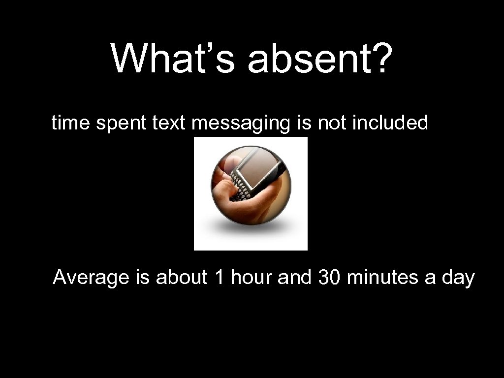 What’s absent? time spent text messaging is not included Average is about 1 hour