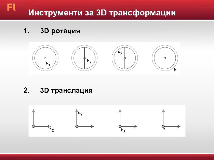 Инструменти за 3 D трансформации 1. 3 D ротация 2. 3 D транслация 