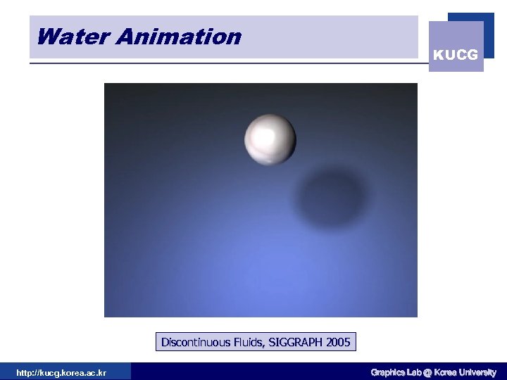 Water Animation KUCG Discontinuous Fluids, SIGGRAPH 2005 http: //kucg. korea. ac. kr Graphics Lab