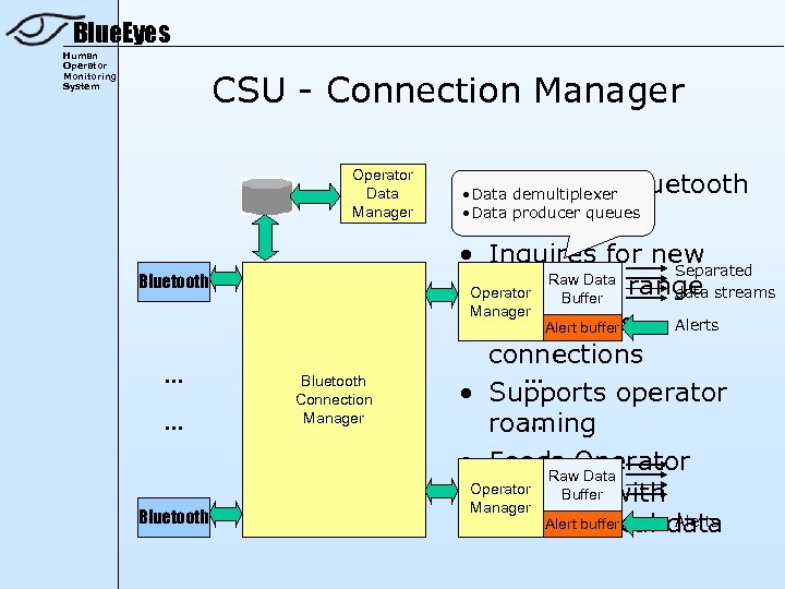 Blue. Eyes Human Operator Monitoring System CSU - Connection Manager Operator Data Manager Bluetooth