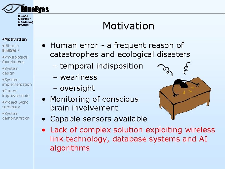 Blue. Eyes Human Operator Monitoring System • Motivation • What is Blue. Eyes ?