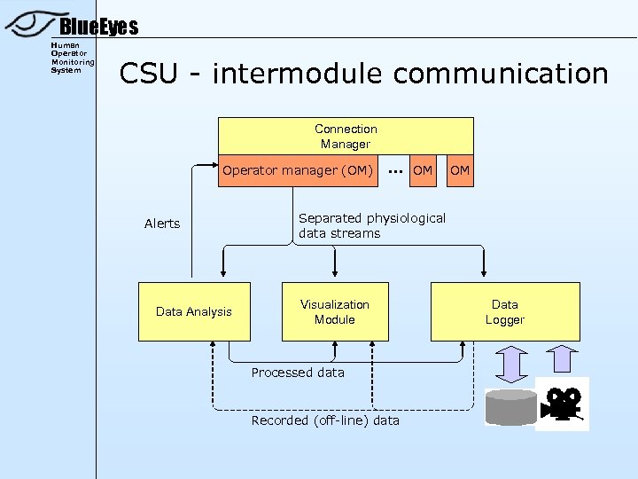 Blue. Eyes Human Operator Monitoring System CSU - intermodule communication Connection Manager Operator manager