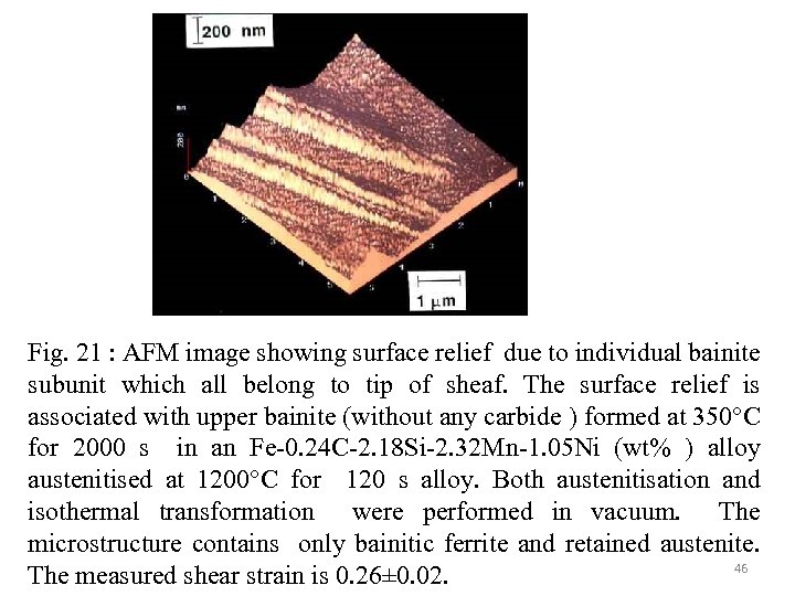 Fig. 21 : AFM image showing surface relief due to individual bainite subunit which
