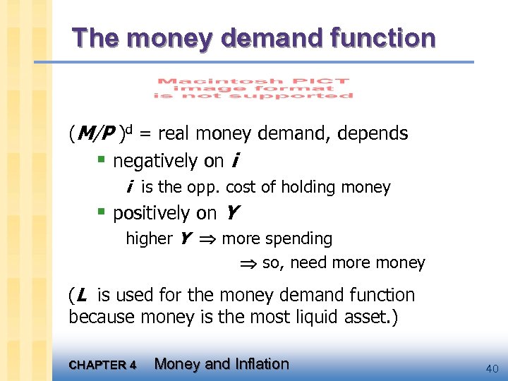 The money demand function (M/P )d = real money demand, depends § negatively on