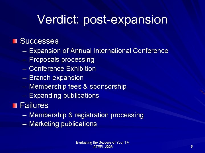 Verdict: post-expansion Successes – – – Expansion of Annual International Conference Proposals processing Conference