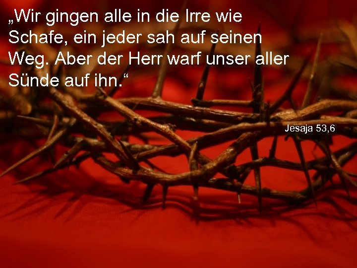 „Wir gingen alle in die Irre wie Schafe, ein jeder sah auf seinen Weg.