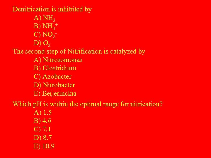 Denitrication is inhibited by A) NH 3 B) NH 4+ C) NO 2 D)