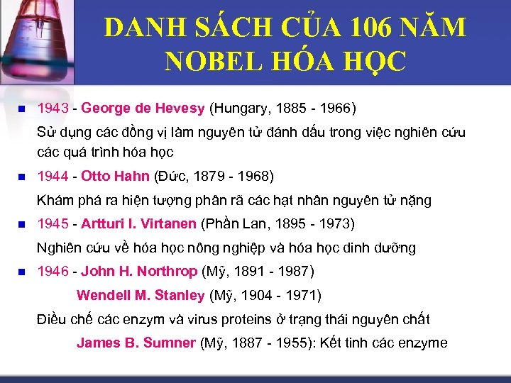 DANH SÁCH CỦA 106 NĂM NOBEL HÓA HỌC n 1943 - George de Hevesy