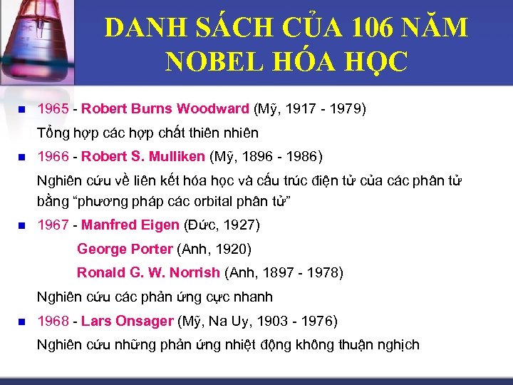 DANH SÁCH CỦA 106 NĂM NOBEL HÓA HỌC n 1965 - Robert Burns Woodward