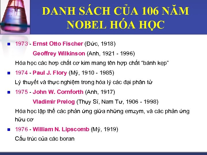DANH SÁCH CỦA 106 NĂM NOBEL HÓA HỌC n 1973 - Ernst Otto Fischer