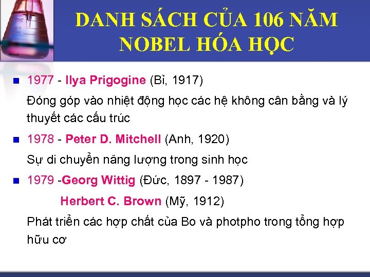 DANH SÁCH CỦA 106 NĂM NOBEL HÓA HỌC n 1977 - Ilya Prigogine (Bỉ,