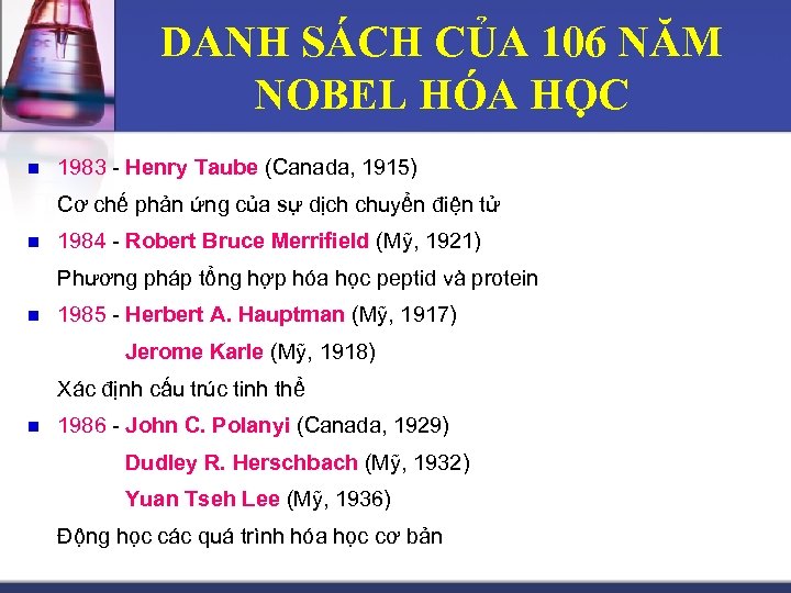 DANH SÁCH CỦA 106 NĂM NOBEL HÓA HỌC n 1983 - Henry Taube (Canada,