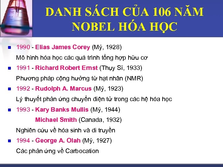 DANH SÁCH CỦA 106 NĂM NOBEL HÓA HỌC n 1990 - Elias James Corey