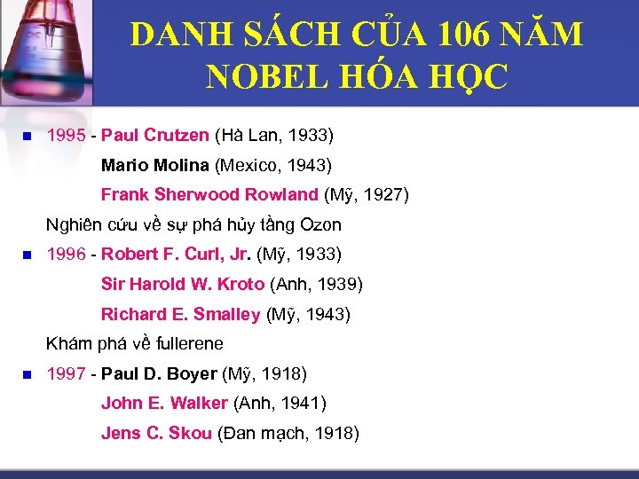 DANH SÁCH CỦA 106 NĂM NOBEL HÓA HỌC n 1995 - Paul Crutzen (Hà