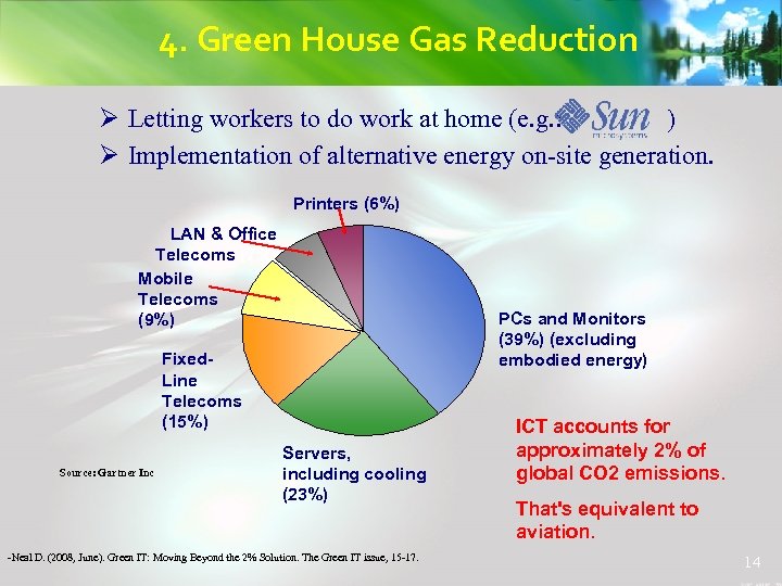 4. Green House Gas Reduction Ø Letting workers to do work at home (e.